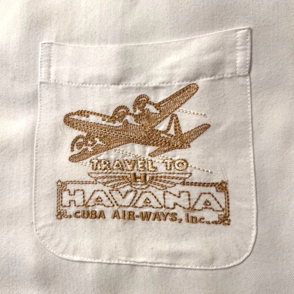 Cubavera Mens Embroidered Travel to Havana Cuba Airways Inc. Button Down XL - Picture 6 of 10